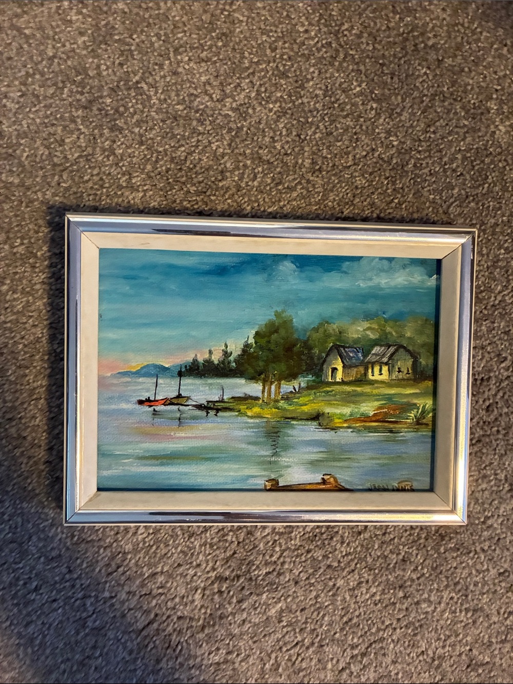 Painting Boats Nautical Landscape 5x7 in. Jean Innis - Art framed